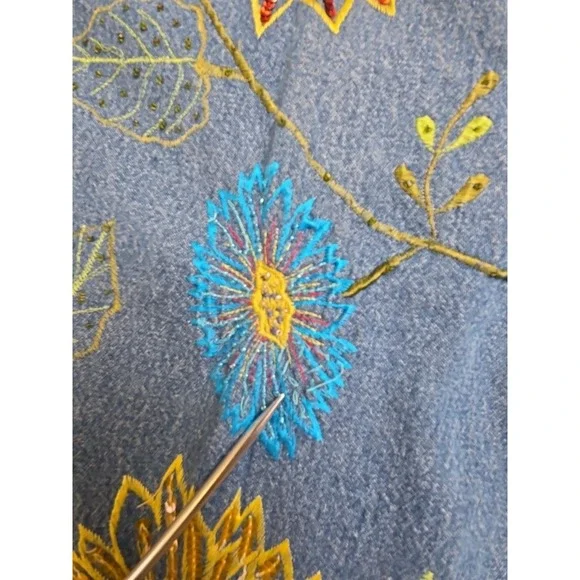 Vtg 90s Tantrums Ladybug Sunflower‎ Denim Shacket Embroidered Beads Sequins Sz M - Picture 9 of 16